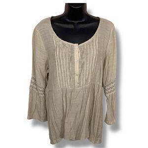 Large Spense Light Beige/Greenish Blouse Top Boho Lightweight Bohemian Lace
